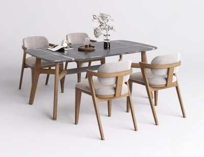 北欧实木餐桌椅组合3D模型下载